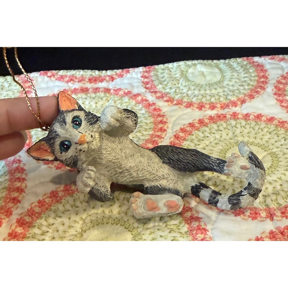 Cat Ornament Grey White Playful Tabby Kitten Kitty Christmas Holiday